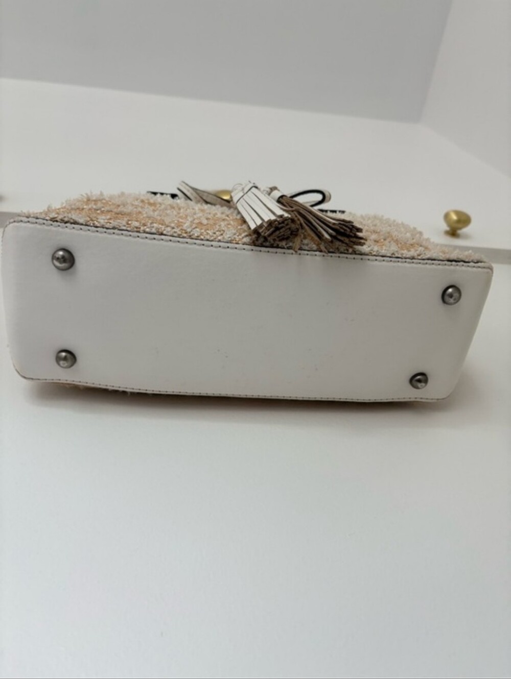 Patricia Nash Angela Ebbw Woven Straw Tote with White Leather Crossbody/ Satchel - Picture 3 of 5